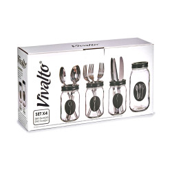 SET 4 RANGE COVERTS VERRE AVEC COUVERCLE METAL 