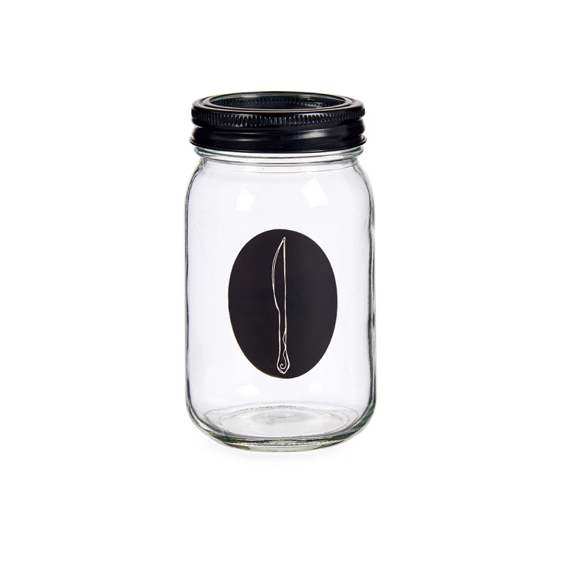 RANGE COUVERTS VERRE AVEC COUVERCLE METAL COUTEAU 