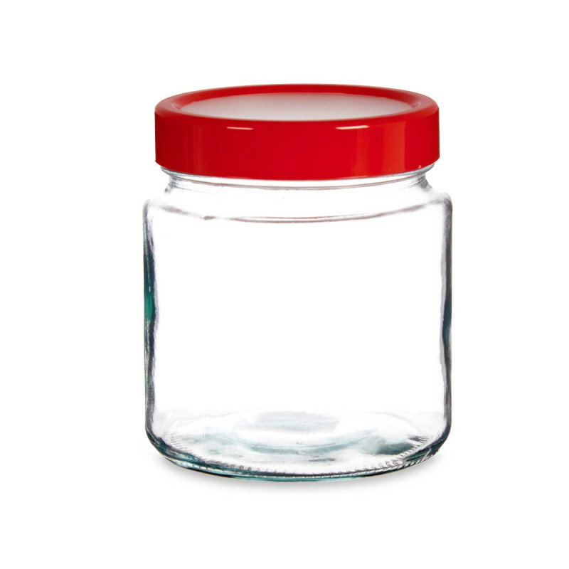1L TRANSPARENT GLASS JAR RED LID