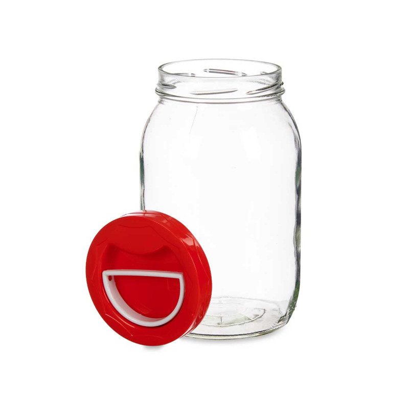 2L GLASS JAR WITH RED LID AND HANDLE 