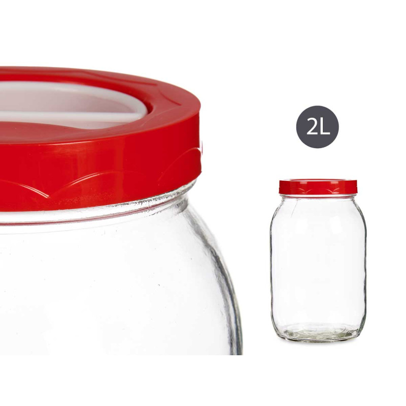 2L GLASS JAR WITH RED LID AND HANDLE 