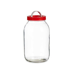 3L GLASS JAR WITH RED LID AND HANDLE 