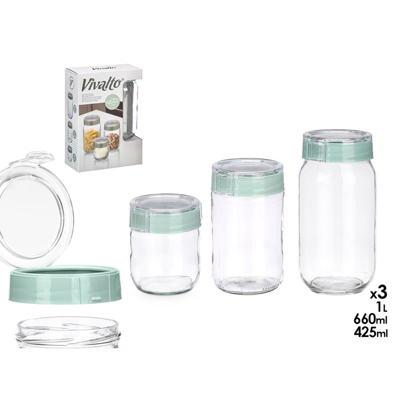SET 3 POTS AVEC COUVERCLE VERT 425 660 1000ML