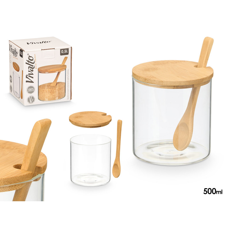 BOROSILICATE SUGAR JAR BAMBOO LID 500ML