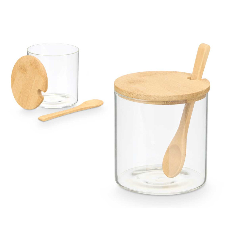 BOROSILICATE SUGAR JAR BAMBOO LID 500ML