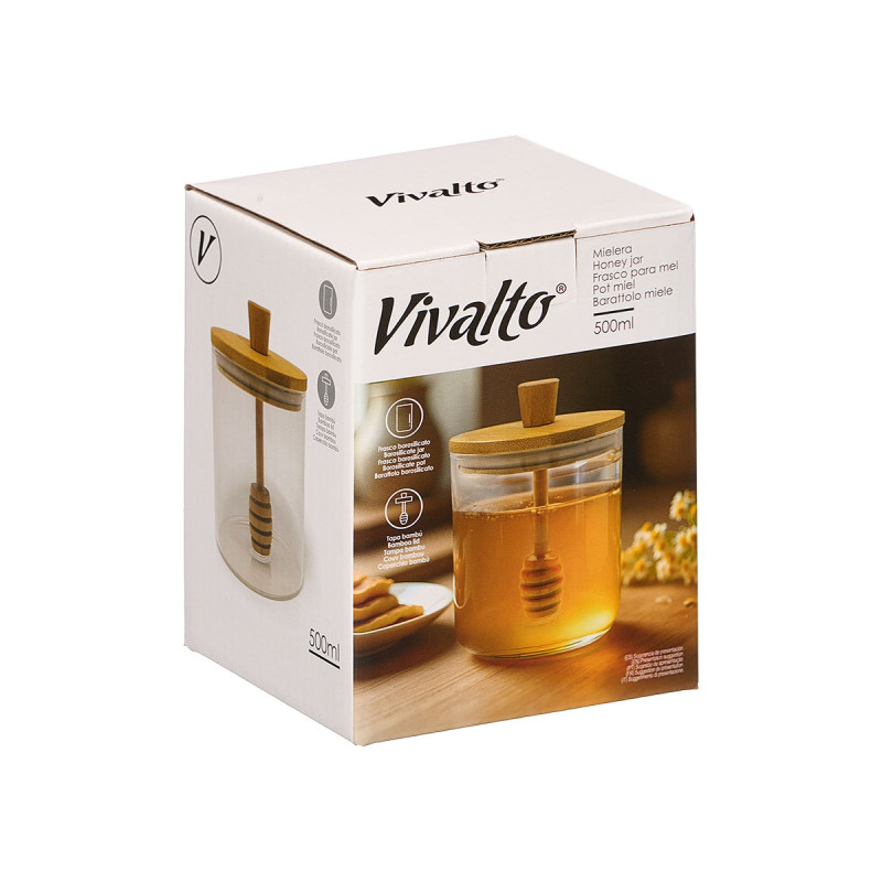 MIELERA BOROSILICATO MANGO TAPA BAMBU 500ML