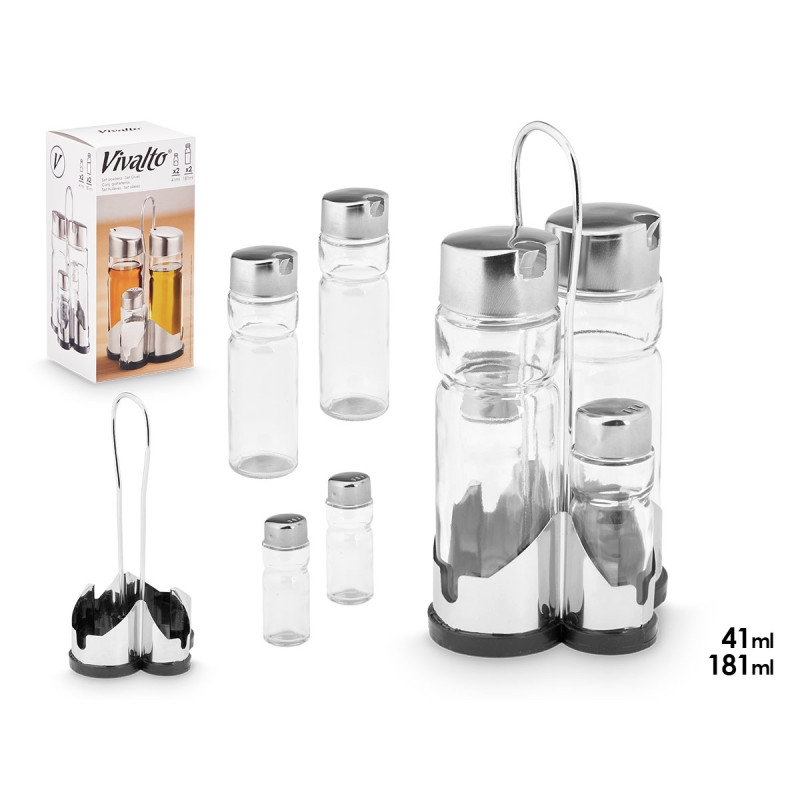 SET 4 HUILIER VINAIGRIER ET POTS À ÉPICES