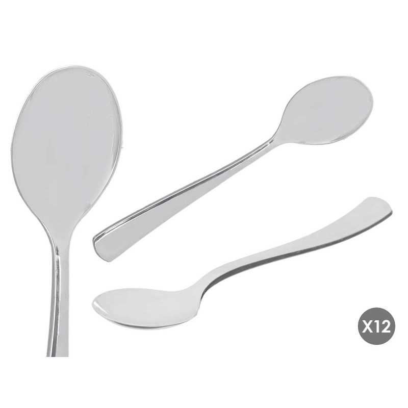 CONJ 12 COLHERES SOBREMESA EM PLASTICO PRATEADO