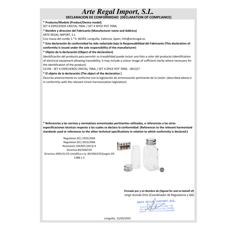 SET 4 POT A EPICES VERRE 70ML