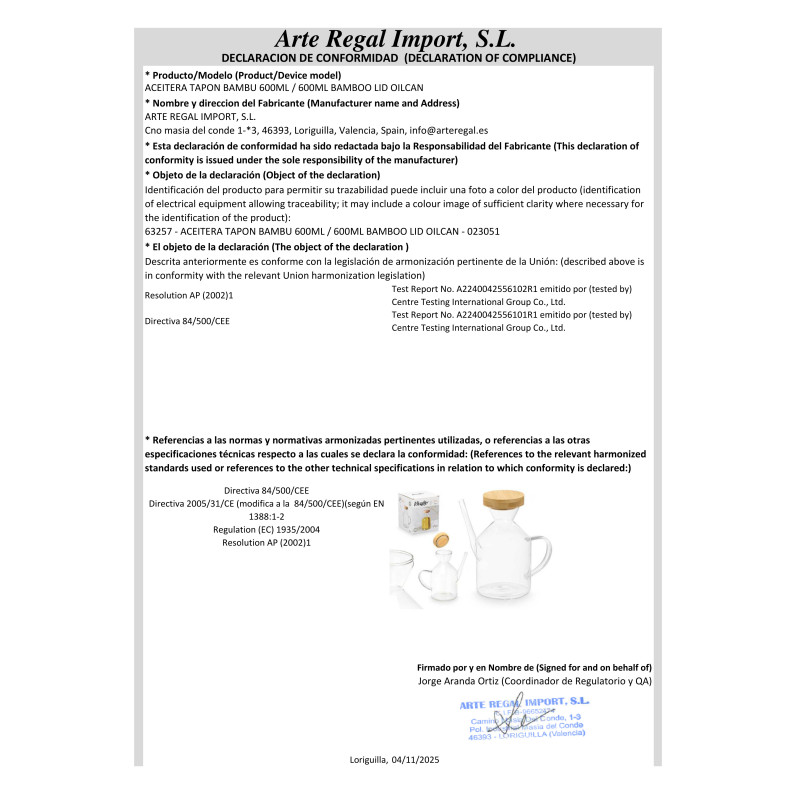 ACEITERA TAPON BAMBU 600ML