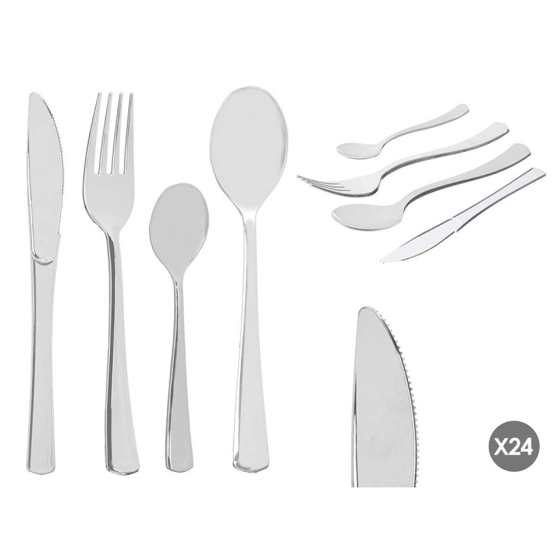 SET 24 COPERTI PLASTICA ARGENTATI