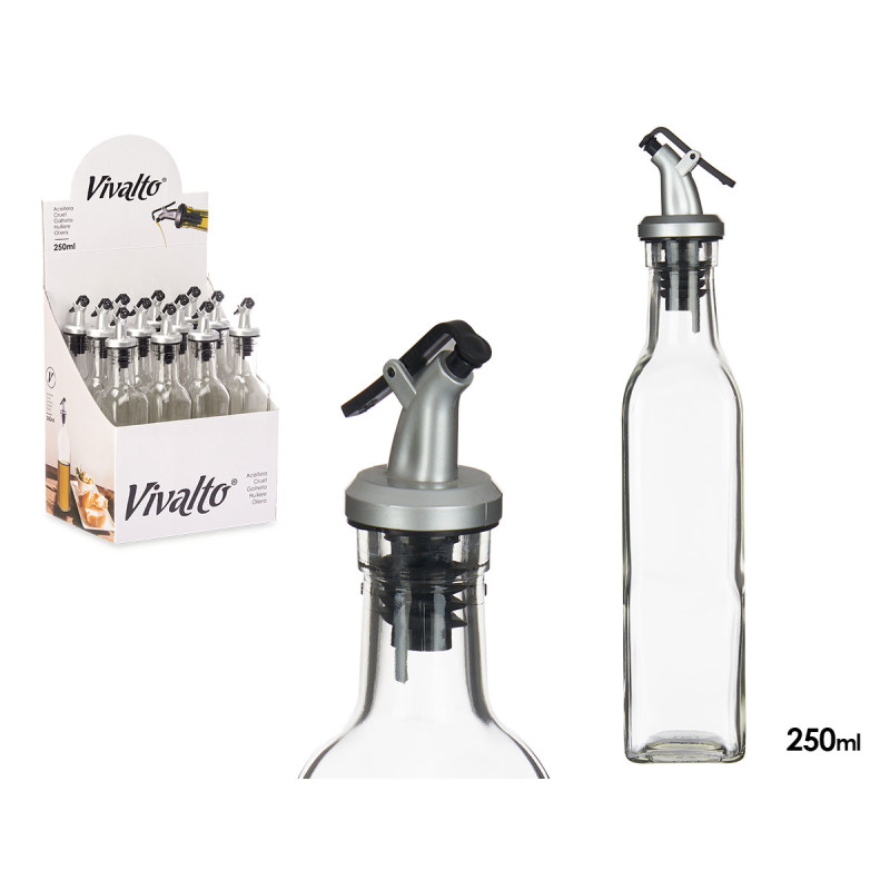 GLASS OIL BOTTLE WITH DISPENSER STOPPER 250ML