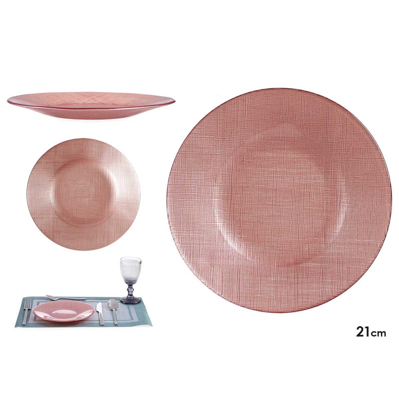 PIATTO VETRO 21CM ROSA PASTELLO
