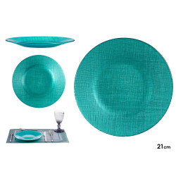 PRATO VIDRO 21CM TURQUESA 