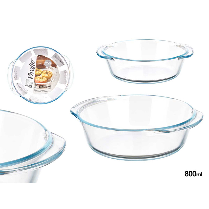 BOROSILICATE ROUND TRAY WITH HANDLES 800ML