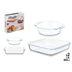 CONJ 2 TABULEIROS EM BOROSILICATO 800 1800ML