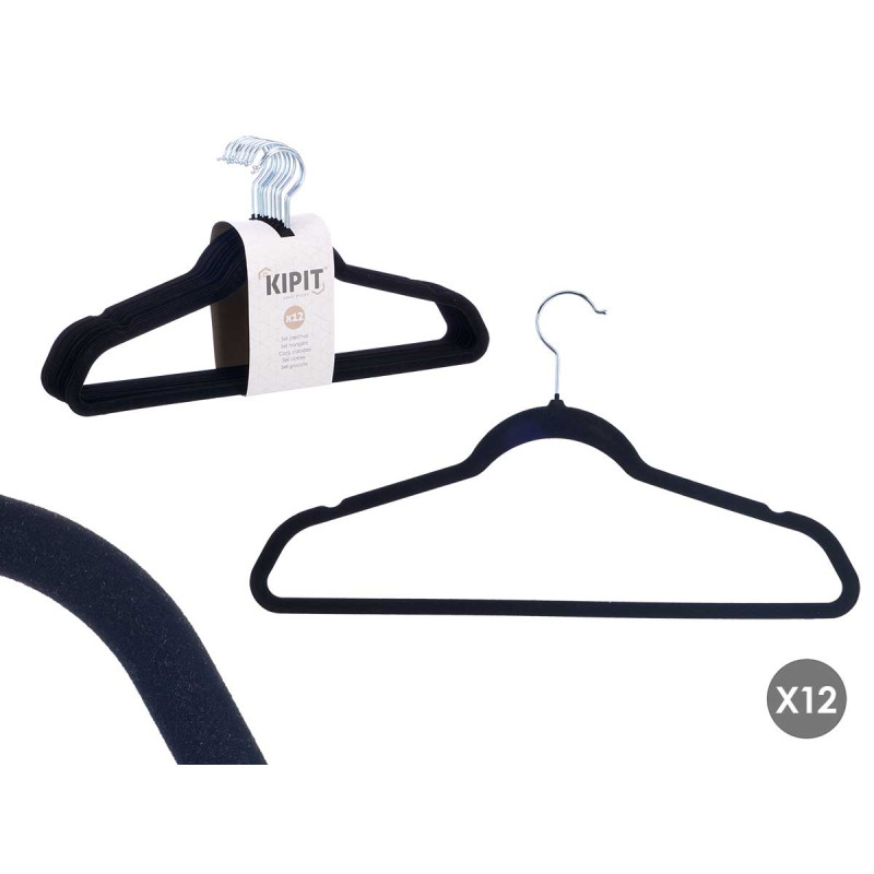SET 12 BLACK FLOCKED HANGERS