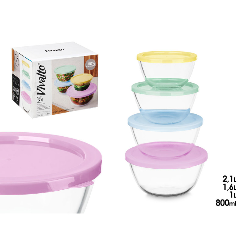 SET 4 BOROS LUNCH BOXES ROUND 800 1000 1600 2100ML