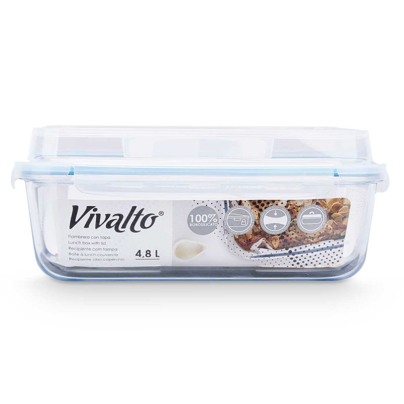 HERMETIC BOROSILICATE LUNCH BOX W HANDLES 4800ML