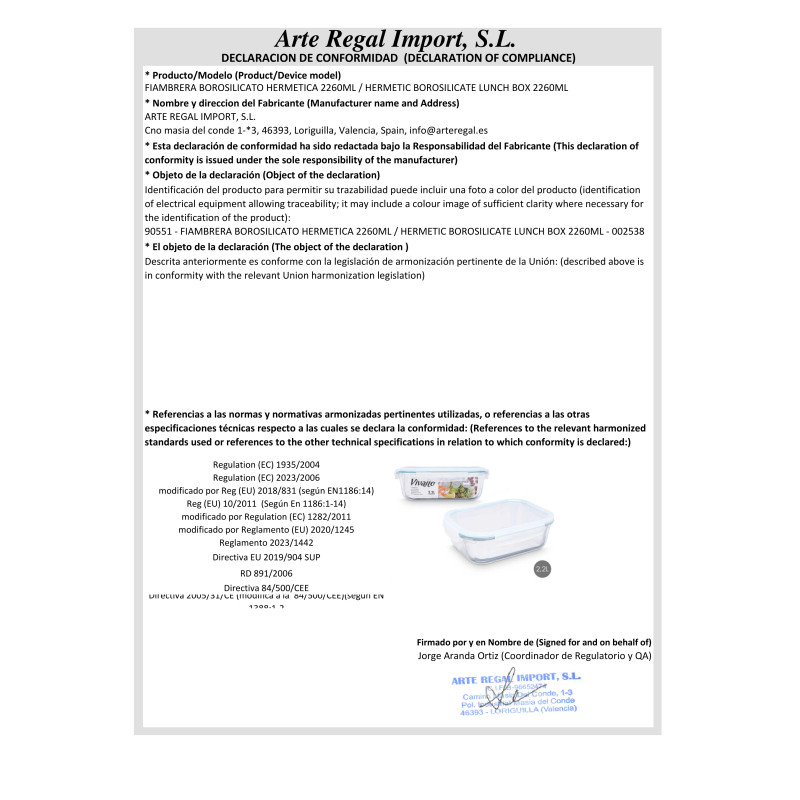 PORTAPRANZO BOROSILIC ERMETICA 2260ML
