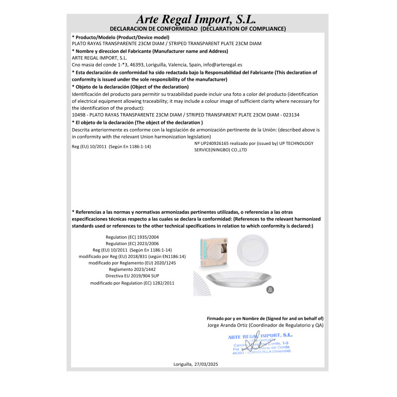 PRATO TRANSPARENTE RISCAS 23CM DIAM