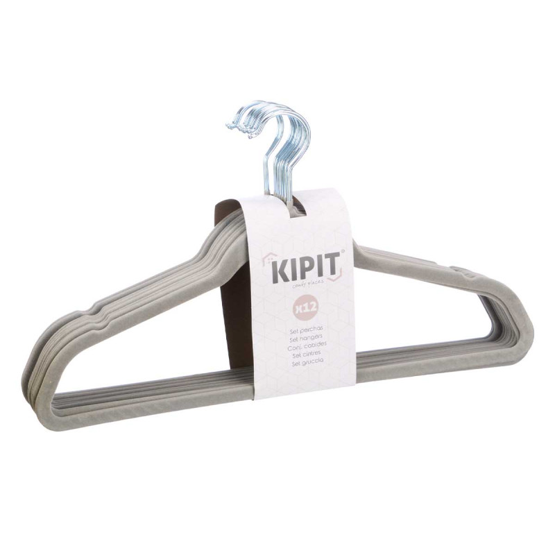 SET 12 GRAY FLOCKED HANGERS