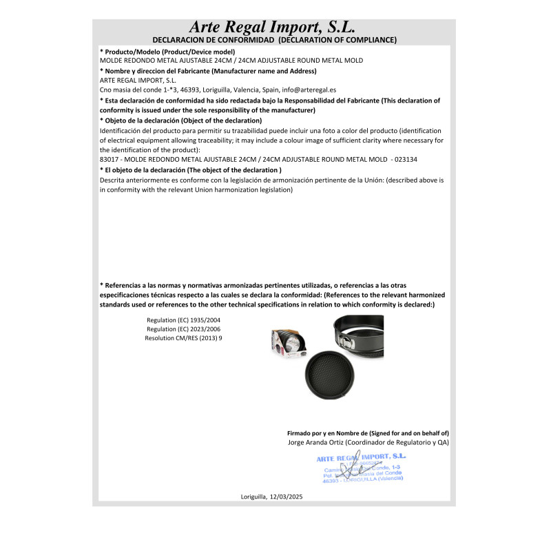 MOULE ROND METAL AJUSTABLE 24CM
