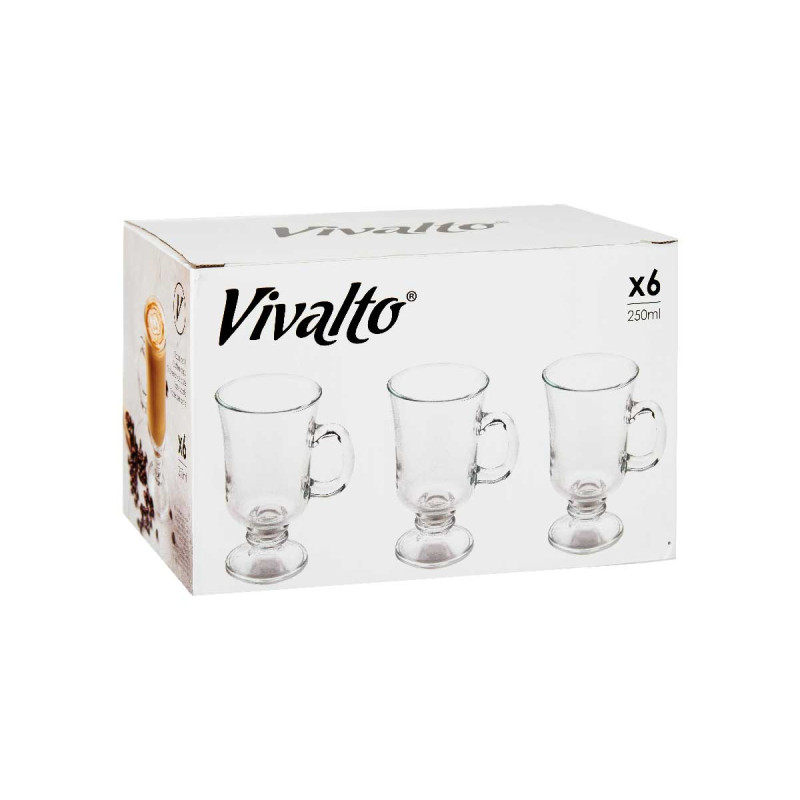 CANECA VIDRO PARA CAFÉ LONGO COM PÉ E ASA 250ML