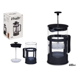 PLASTIC GLASS TEAPOT WITH PLUNGER 600ML