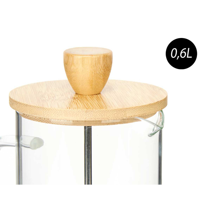 BOROSILICATE TEAPOT WITH PLUNGER  BAMBOO LID 600ML