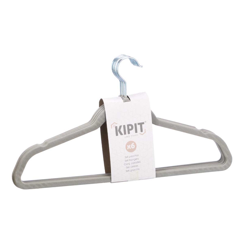 SET 6 GRAY FLOCKED HANGERS