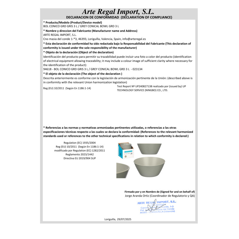 GREY CONICAL BOWL GRD 3 L 