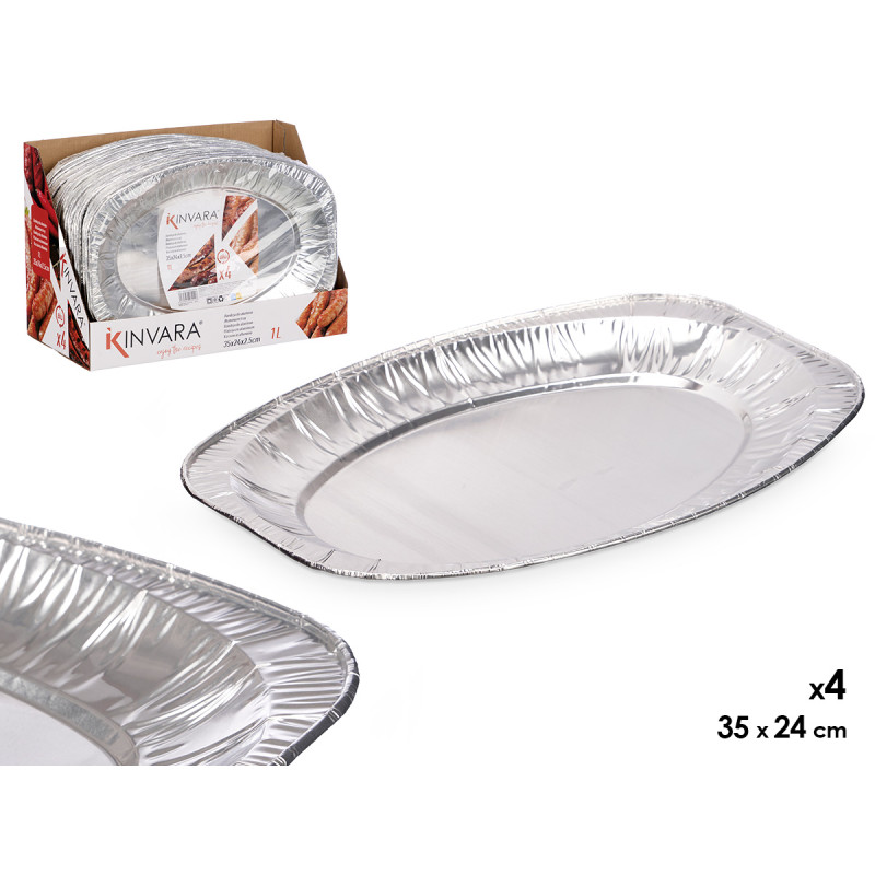 SET 4 OVAL ALUMINUM TRAY 35X24CM