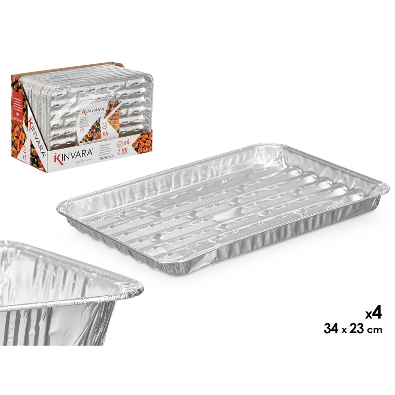 SET 4 VASSOI ALLUMINIO RET GRILL TRAFORATO 34X23CM
