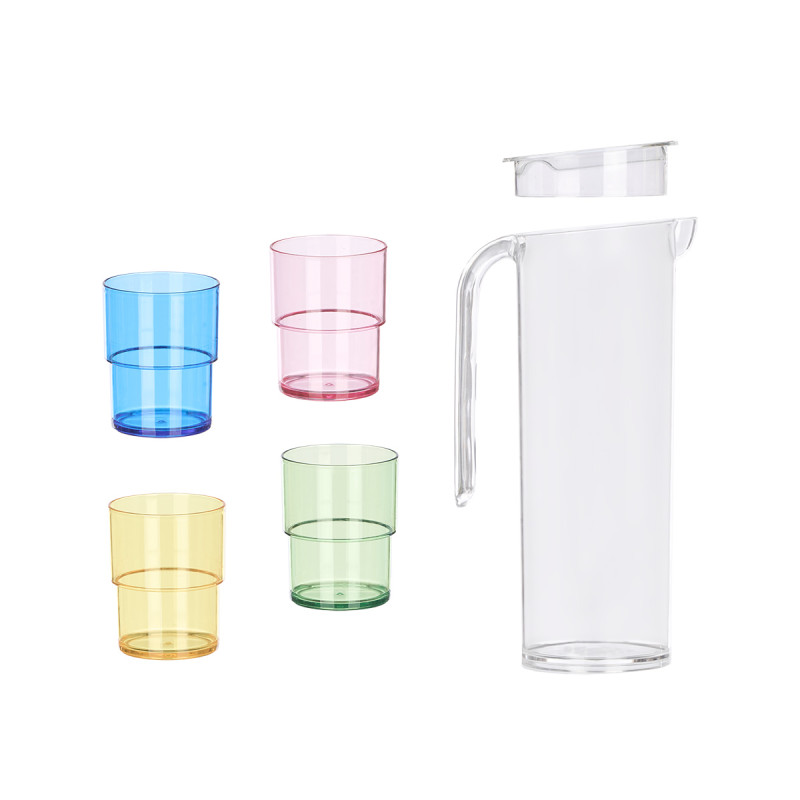 CONJ JARRO 1,6L COM 4 COPOS CORES