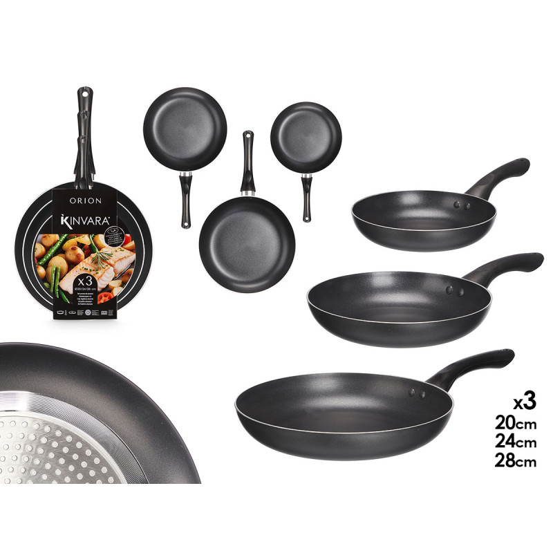 SET 3 FRYPANS ALUMINIUM BLACK  