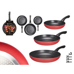 SET 3 POËLES ALUMINIUM ROUGE
