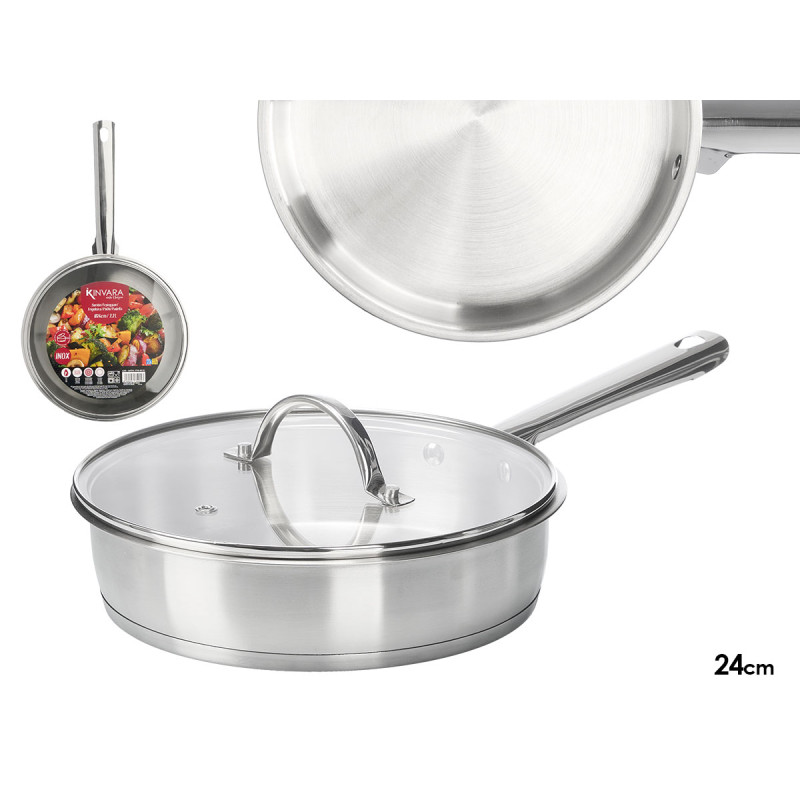 PADELLA PROFONDA ACCIA INOX 24CM COPERCHIO CRISTAL