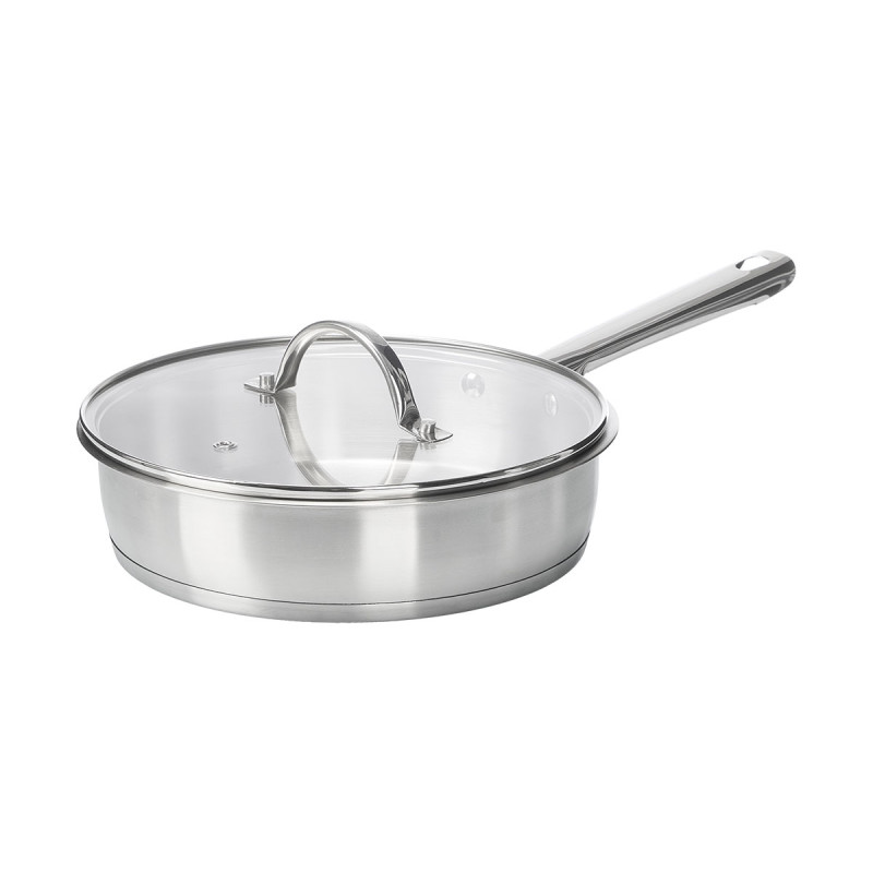 POÊLE PROFOND ACIER INOX 24CM COUVERCLE VERRE