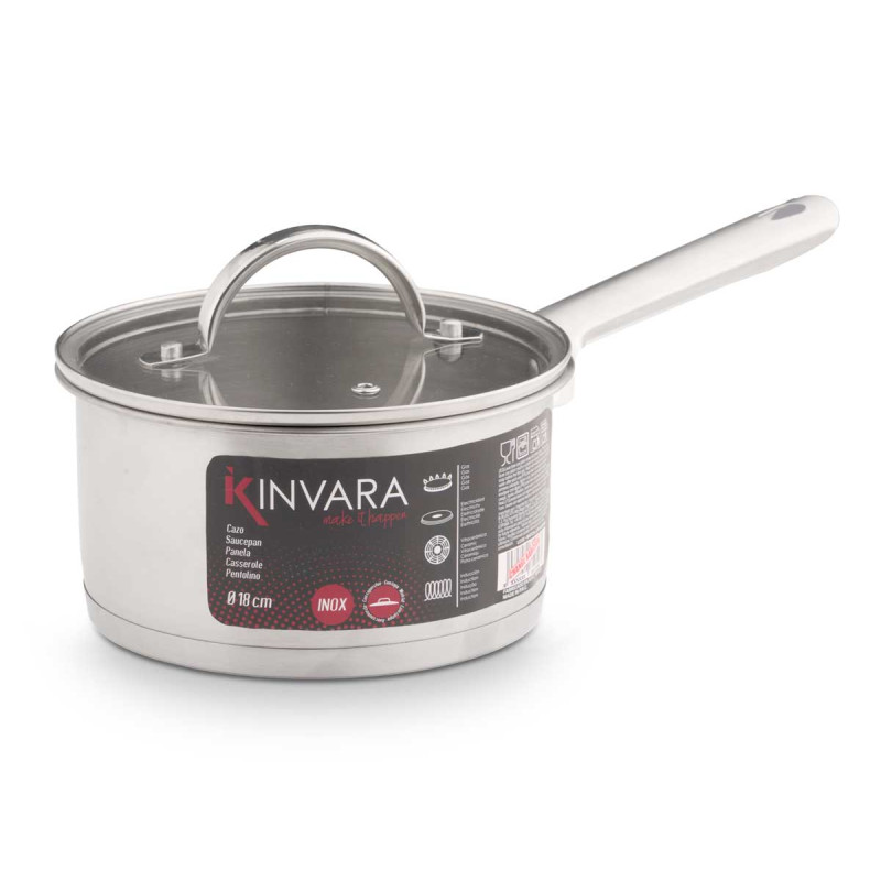 INDUCTION SAUCEPAN GLASS LID 18 CM 