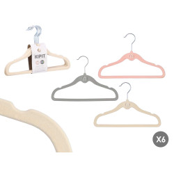 SET 6 FLOCKED KID HANGERS ASSORTED 3 COL