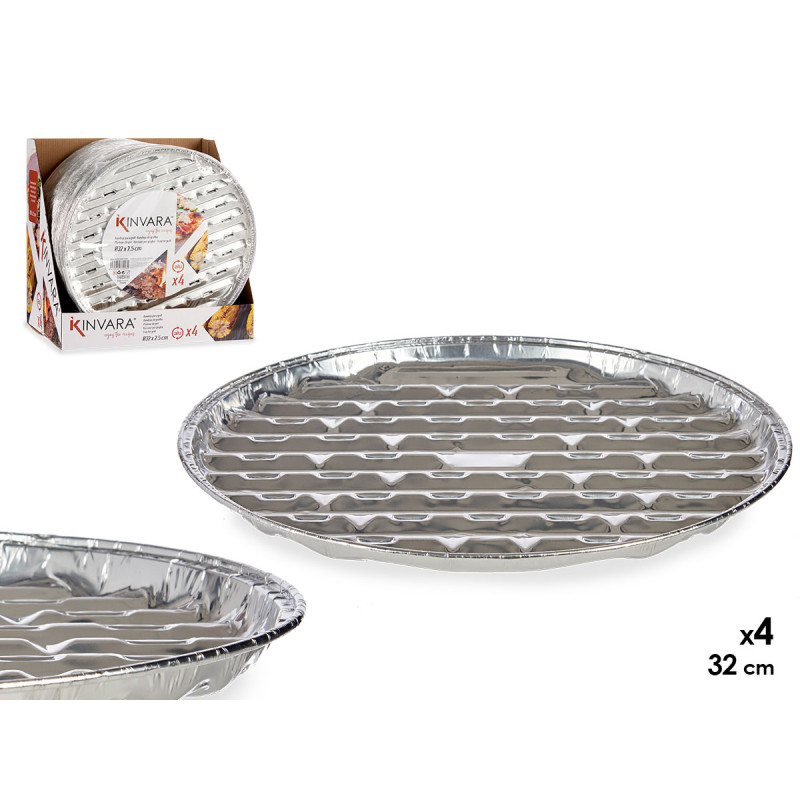 SET 4 PLATEAUX GRILL/PIZZA ALUMINIUM ROND