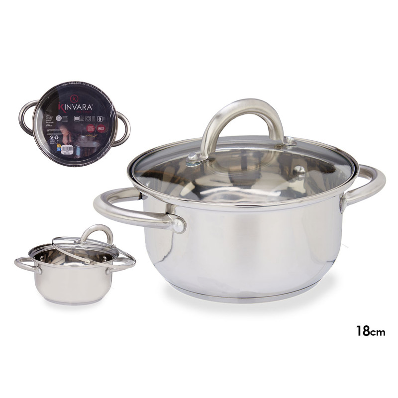 CASSERUOLA ACCIAIO 18 CM COPERCHIO VETRO