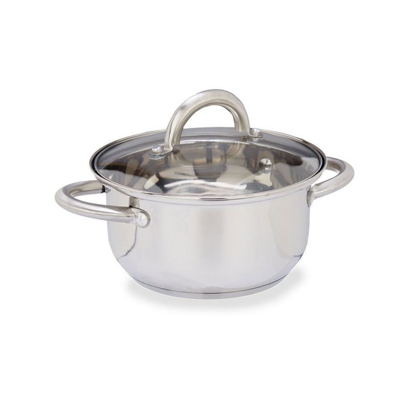 CASSEROLE ACIER DE 18 CM AVEC COUVERCLE EN VERRE