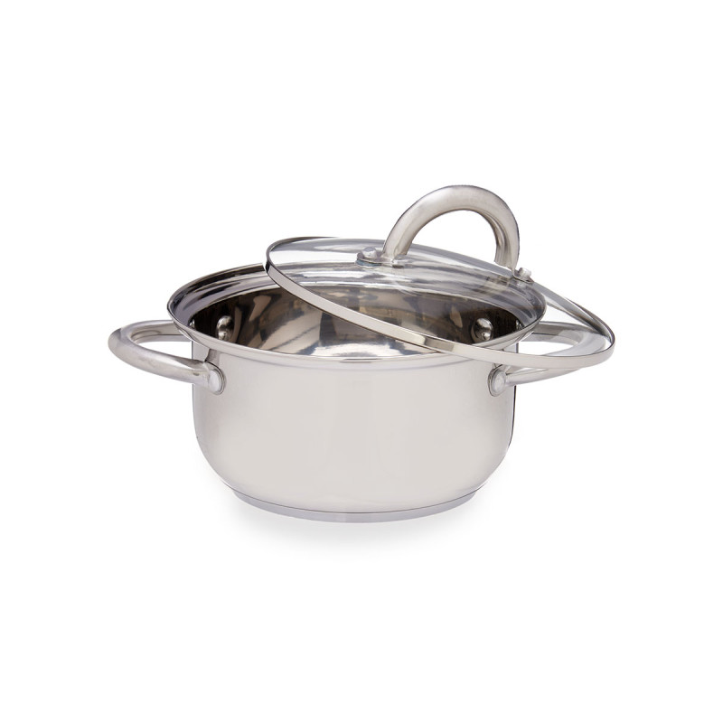 CAÇEROLA AÇO 18 CM COM TAMPA VIDRO