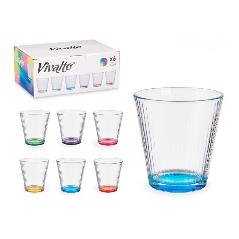 BICCHIERE VETRO RIGHE TRASP COLOR 310 ML