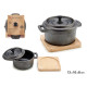 SMALL ROUND CAST IRON POT W/BAMBOO TRAY