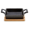 SMALL SQUARE CAST IRON PAN W/BAMBOO TRAY