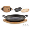 SMALL OVAL CAST IRON PAN W/ BAMBOO TRAY