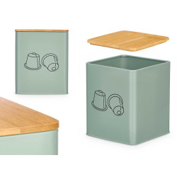 BARATTOLO QUADRATO TAPPO BAMBU PORTACAPSULE VERDE 